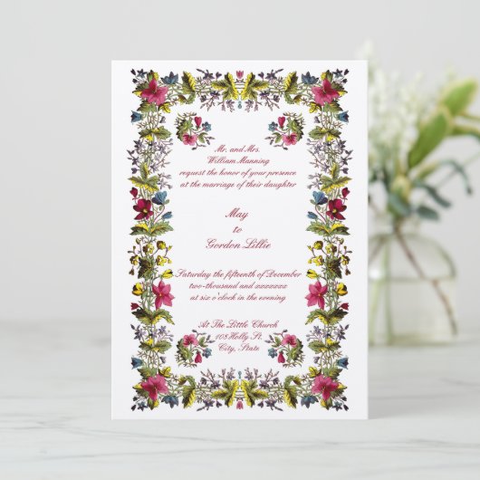 Antiek Georgisch tijdperk Bloemengrens Bruiloft Kaart (Staand voorkant)