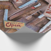 Antiek gereedschap  tekens bijtende streepjeskaart cadeaupapier (Hoek)