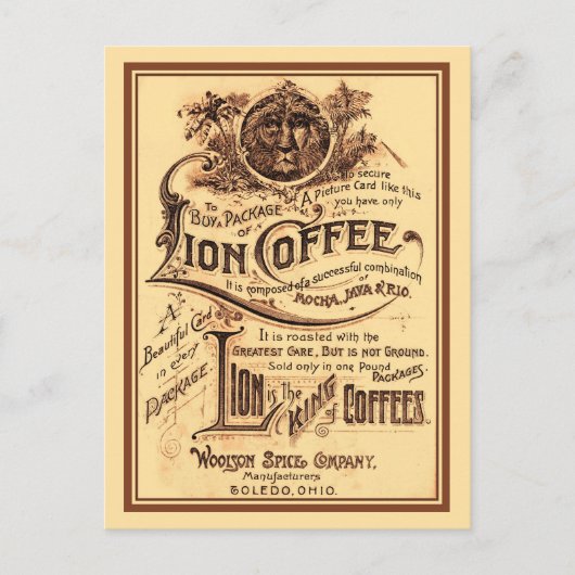  antiek gerestaureerd Lion Coffee adverteren Briefkaart (Voorkant)