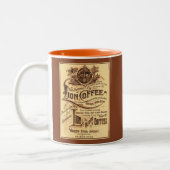 antiek gerestaureerd Lion Coffee adverteren Tweekleurige Koffiemok (Links)