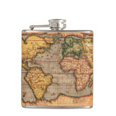 Antiek Geschiedenis van de Oude Wereldkaart Heupfles (Voorkant)