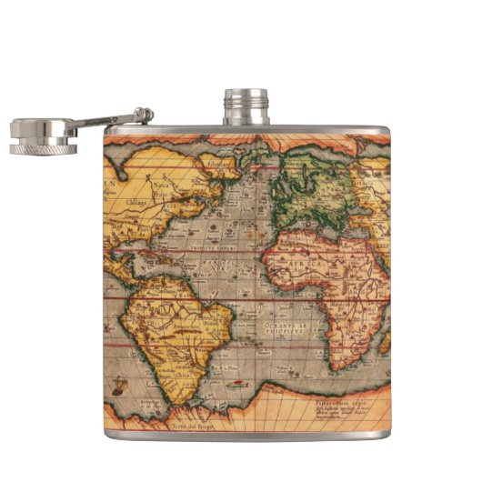 Antiek Geschiedenis van de Oude Wereldkaart Heupfles (Geopend)