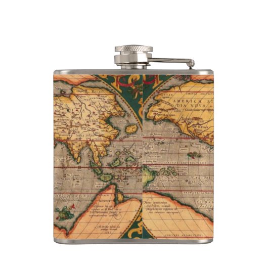 Antiek Geschiedenis van de Oude Wereldkaart Heupfles (Achterkant)