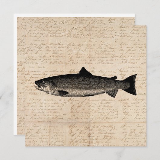 Antiek Gevist Kunstforel Vis Illustratiescript Feestdagenkaart (Voorkant / Achterkant)