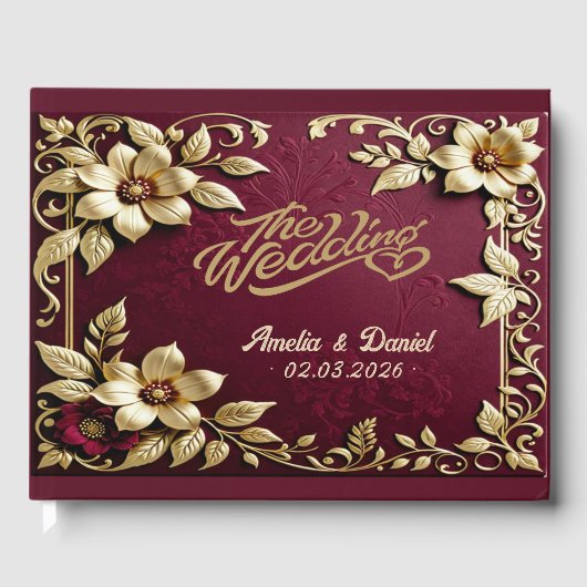 Antiek Gold Bourgogne Red Classic Wedding Gastenboek (Voorkant)