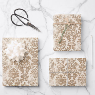 Antiek Gold Damask-patroon Inpakpapier Vel