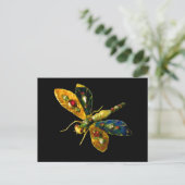 ANTIEK GOLD DRAGONFLY JEWEL, GEMSTONT IN ZWARTE KA BRIEFKAART (Staand voorkant)