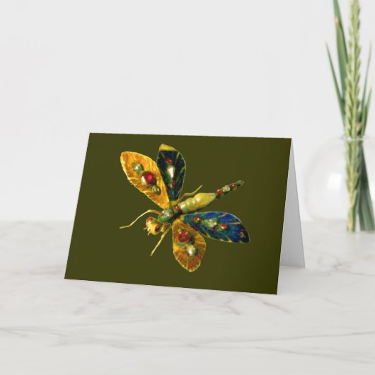 ANTIEK GOLD DRAGONFLY JEWEL MET GEMSTONES KAART (Voorkant)
