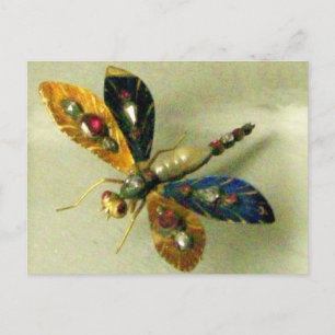 ANTIEK GOLD DRAGONFLY JEWEL MET GEMSTONES POSTCA BRIEFKAART
