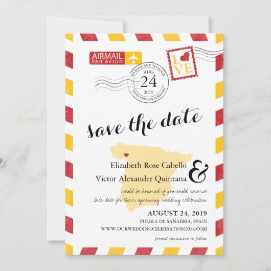 Antiek Gold en Red Spain Airmail Save the Date (Voorkant)