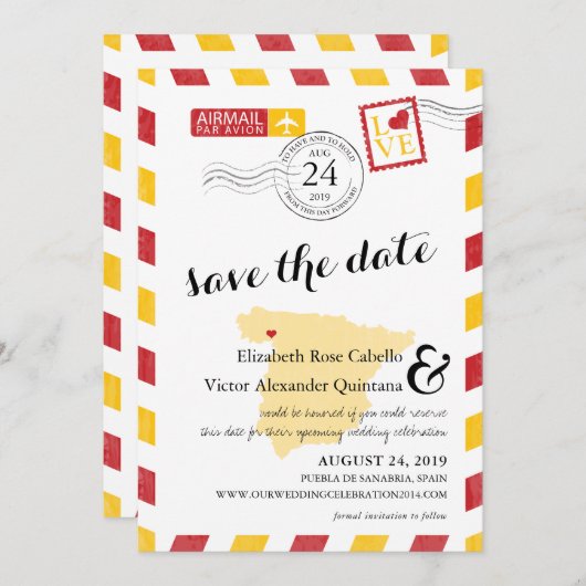 Antiek Gold en Red Spain Airmail Save the Date (Voorkant / Achterkant)