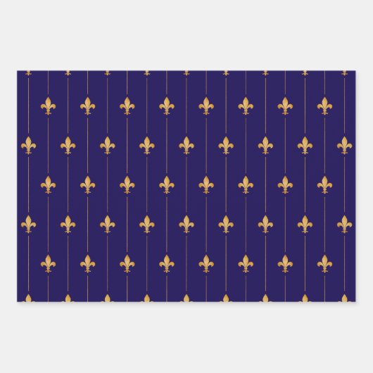 Antiek Gold Fleur-de-Lis Donkerblauw Inpakpapier Vel (Voorkant 3)