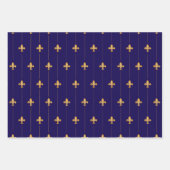 Antiek Gold Fleur-de-Lis Donkerblauw Inpakpapier Vel (Voorkant)