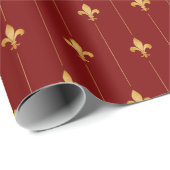 Antiek Gold Fleur-de-Lis Donkerrood Cadeaupapier (Rol Hoek)