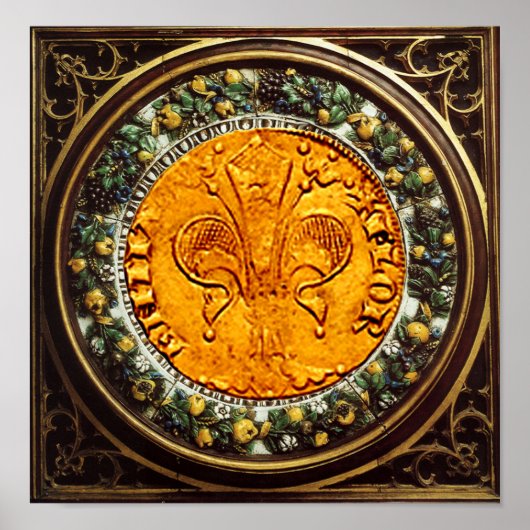 ANTIEK GOLD FLORENTINE FORINT AND FLORAL CROWN POSTER (Voorkant)