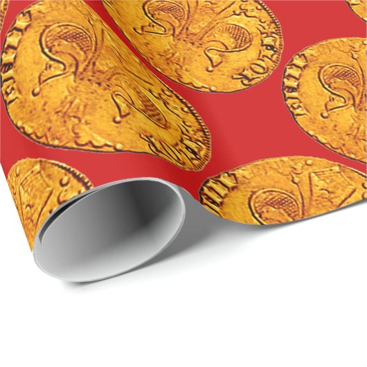 ANTIEK GOLD FLORENTINE FORINT Royal Red Cadeaupapier (Rol Hoek)