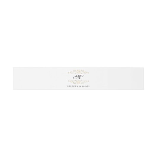 Antiek Gold Flourish Monogram Belly Band Uitnodigingen Wikkel (Vlak)