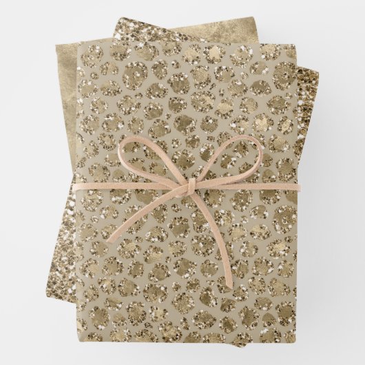 Antiek Gold Glitter Cream Leopard Print Inpakpapier Vel (In situ)
