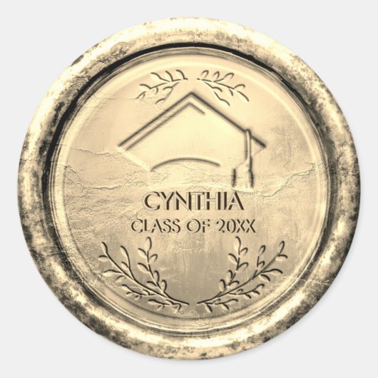 Antiek Gold Graduation Cap Gold Wax Seal Ronde Sticker (Voorkant)