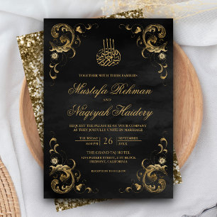 Antiek Gold Lijst Black Islamic Wedding Kaart