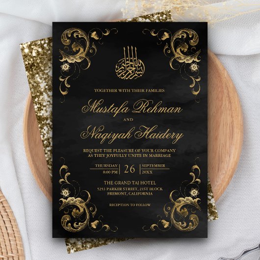 Antiek Gold Lijst Black Islamic Wedding Kaart