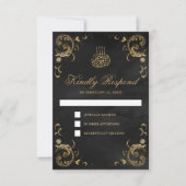 Antiek Gold Lijst Black Islamic Wedding RSVP Kaartje (Voorkant)