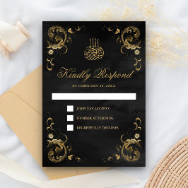 Antiek Gold Lijst Black Islamic Wedding RSVP Kaartje