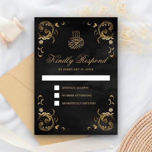 Antiek Gold Lijst Black Islamic Wedding RSVP Kaartje