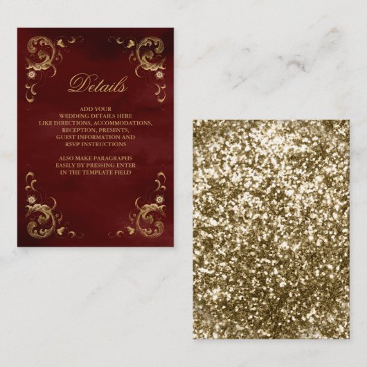 Antiek Gold Lijst Burgundy Red - Gegevens Informatiekaartje (Voorkant / Achterkant)