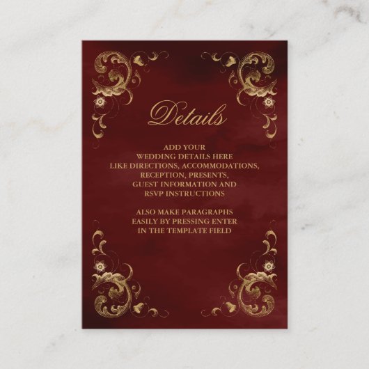 Antiek Gold Lijst Burgundy Red - Gegevens Informatiekaartje (Voorkant)