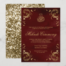 Antiek Gold Lijst Burgundy Red Islamic Mehndi Kaart