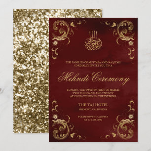 Antiek Gold Lijst Burgundy Red Islamic Mehndi Kaart