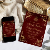 Antiek Gold Lijst Burgundy Red Islamic Weddenschap Kaart