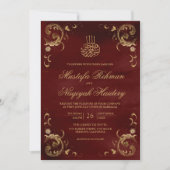 Antiek Gold Lijst Burgundy Red Islamic Weddenschap Kaart (Voorkant)
