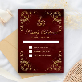 Antiek Gold Lijst Burgundy Red Islamic Weddenschap RSVP Kaartje