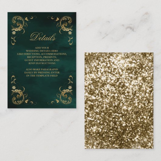 Antiek Gold Lijst Emerald Green - Gegevens Informatiekaartje (Voorkant / Achterkant)