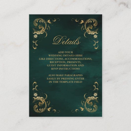 Antiek Gold Lijst Emerald Green - Gegevens Informatiekaartje (Voorkant)