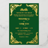 Antiek Gold Lijst Emerald Green Islamic Wedding Folie Uitnodiging (Voorkant)
