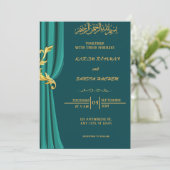 Antiek Gold Lijst Emerald Green Islamic Wedding Kaart (Staand voorkant)
