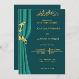 Antiek Gold Lijst Emerald Green Islamic Wedding Kaart