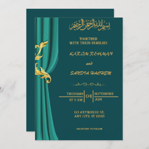 Antiek Gold Lijst Emerald Green Islamic Wedding Kaart