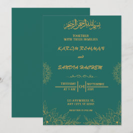Antiek Gold Lijst Emerald Green Islamic Wedding Kaart
