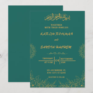 Antiek Gold Lijst Emerald Green Islamic Wedding Kaart
