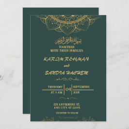 Antiek Gold Lijst Emerald Green Islamic Wedding Kaart
