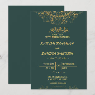 Antiek Gold Lijst Emerald Green Islamic Wedding Kaart