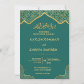 Antiek Gold Lijst Emerald Green Islamic Wedding Kaart (Voorkant)