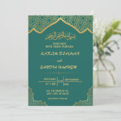 Antiek Gold Lijst Emerald Green Islamic Wedding Kaart (Staand voorkant)