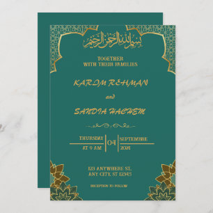 Antiek Gold Lijst Emerald Green Islamic Wedding Kaart