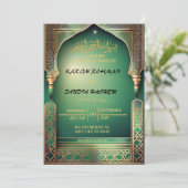 Antiek Gold Lijst Emerald Green Islamic Wedding Kaart (Staand voorkant)