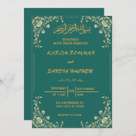 Antiek Gold Lijst Emerald Green Islamic Wedding Kaart
